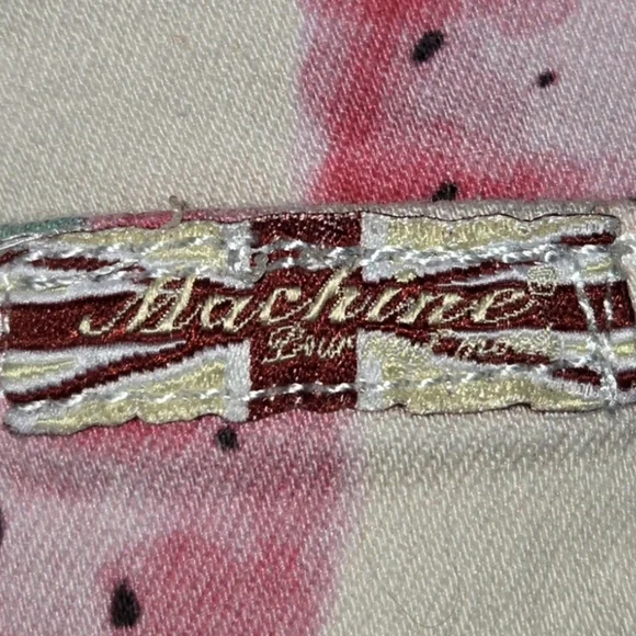 Machine Strawberry Print Flare Legged Stretchy 5 Pocket Zip Jeans Sz 9 - Picture 6 of 8